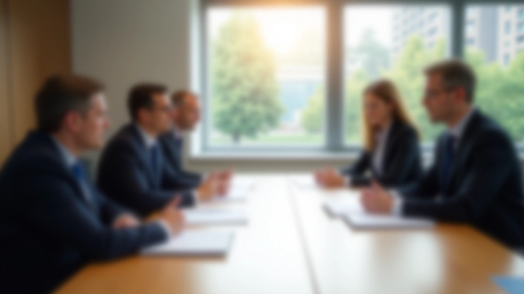 Verhandlungstisch mit mehreren Personen, die konzentriert Unterlagen studieren