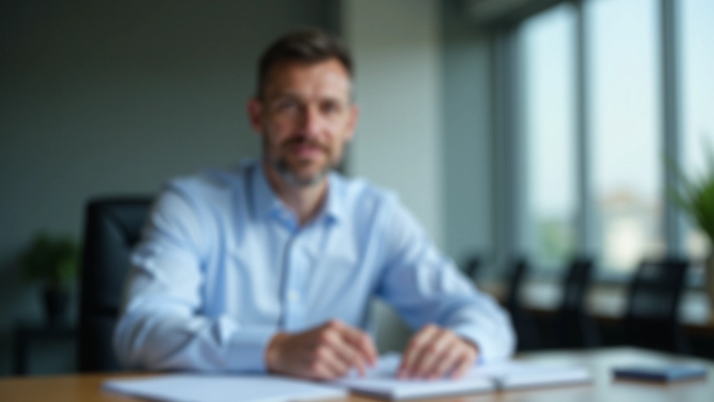 Beamter an Schreibtisch in modernem Büro, arbeitet konzentriert an Dokumenten