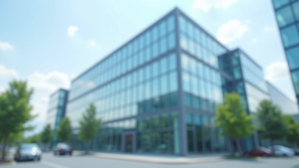 Modernes Verwaltungsgebäude mit Mitarbeitern in professioneller Umgebung