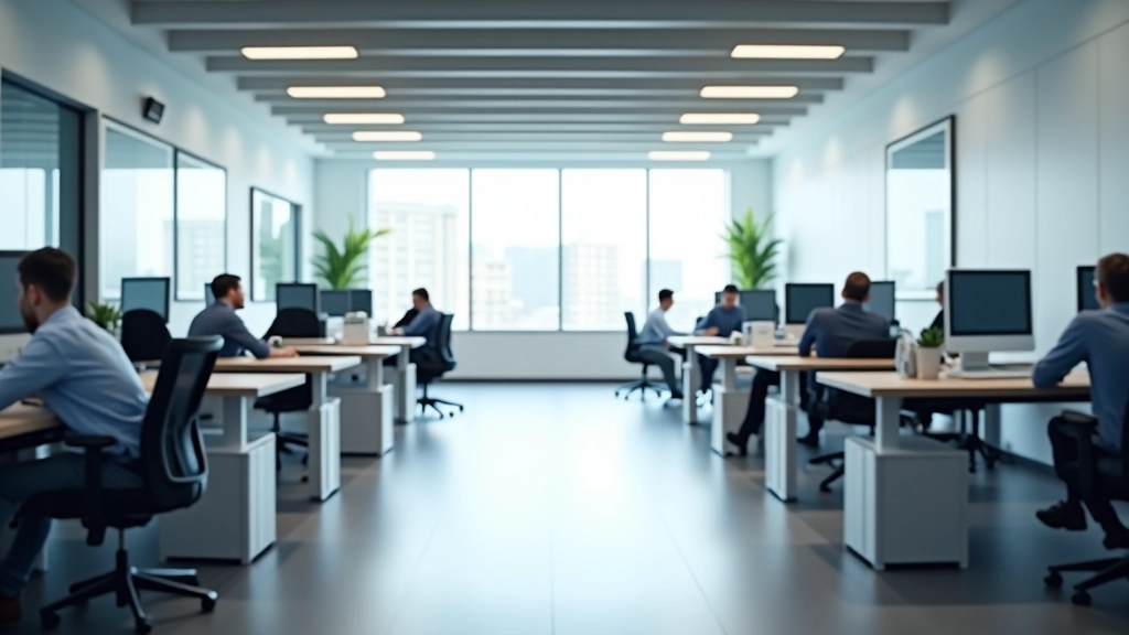 Verwaltungsräume mit Schreibtischen und Büroausstattung in moderner Umgebung